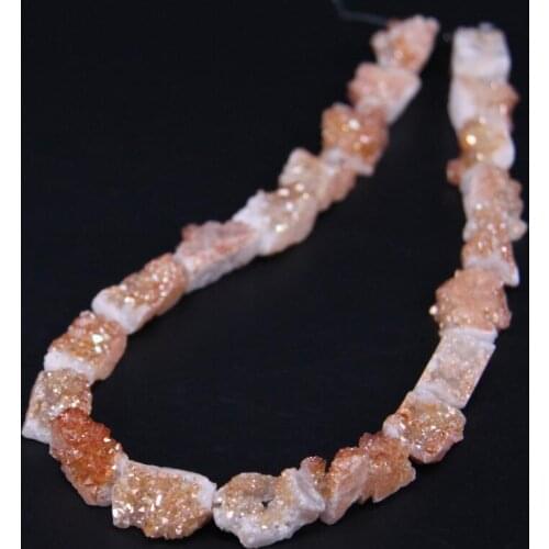 15.5"/strand Champagne Titanium Quartz Geode Druzy Freeform Slab Nugget Beads,Natural Crystal Drusy Rectangle Slice Jeweller