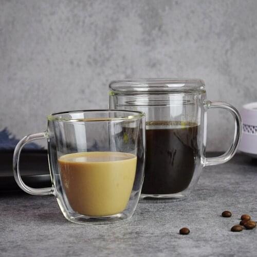 350ml Heat-resistant Mugs Handmade Healthy Coffee Mugs Double Wall Cups Glass Mugs Thermal Insulated Creative with Glass Lid