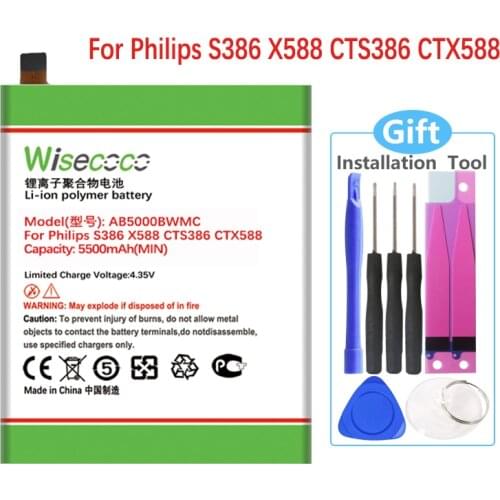 Wisecoco AB5000BWMC Battery For Philips XENIUM CTX588 S386 CTS386 X588 CellPhone In Stock High Quality +Tracking number