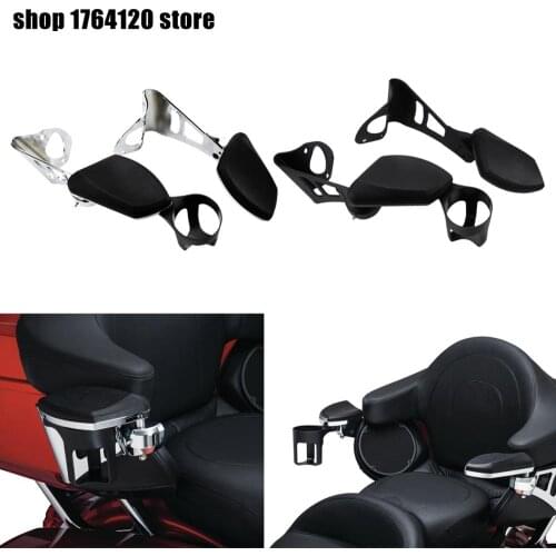 Adjustable Passenger Armrests Arm Rests W/ Cup Holder For Harley Touring Electra Glides Road Glide Ultra & Tri Glides 2014-2019