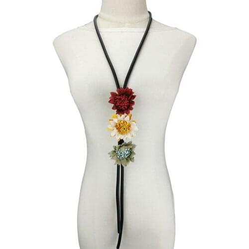 UKEBAY New Long Sweater Chains Women Handmade Designer Necklaces Rubber Pendant Necklace Flower Accessories Vintage Jewelry Boho