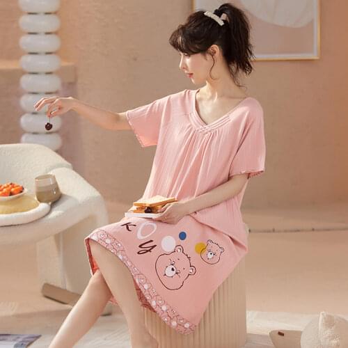 Women cotton sleepshirts nightgown short sleeve big yards XXXL summer casual nightdress for young girls striped heart home dress