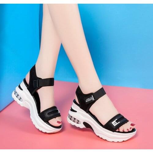 Womens Shoes 2021 Fashion Sandals Summer Womens Thick-soled High-heeled Sandals Open Toe Comfortable Simple Velcro Beach Shoes