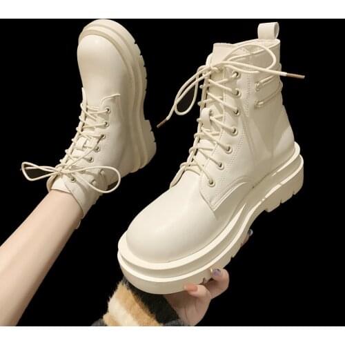 Women Army Combat Ankle Boots Woman Lace up Shoes Gothic Sock Platform Leather Chunky Heels Boots Fashion Botas Mujer New
