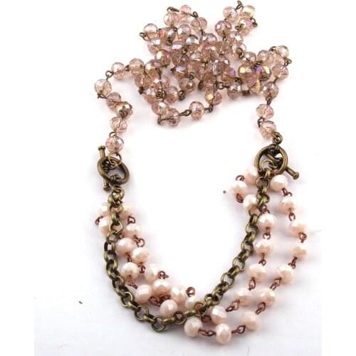 Fashion Bohemian Jewelry 5*8 Crystal Rosary Chain Link Necklace For Women Ethnic Necklace