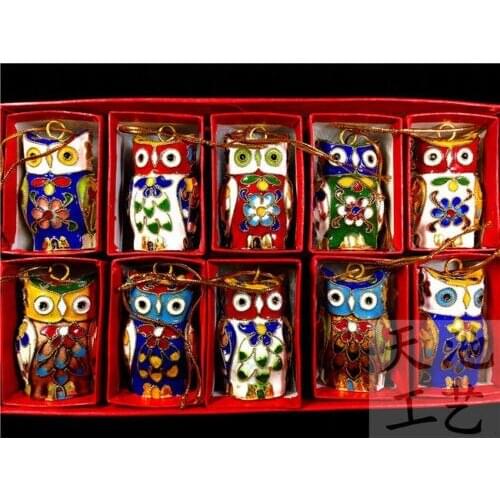 10pcs Stunning Chinese Handmade Vintage Cloisonne owl key chain and Ornament Charm
