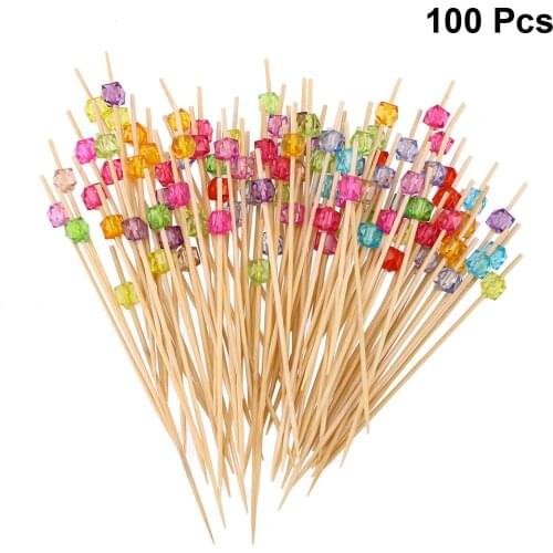 100 Pcs 12 cm Cocktail Picks Handmade Square Octagonal Bead Fruit Picks Party Supplies Appetizer Picks for Wedding Party