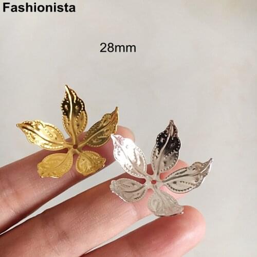 100 pcs - Metal Filigree Flower Bead Caps For Jewel Making 28mm Gold Silver-color 5-leaves Flowers DIY Crafts Supplies -Y