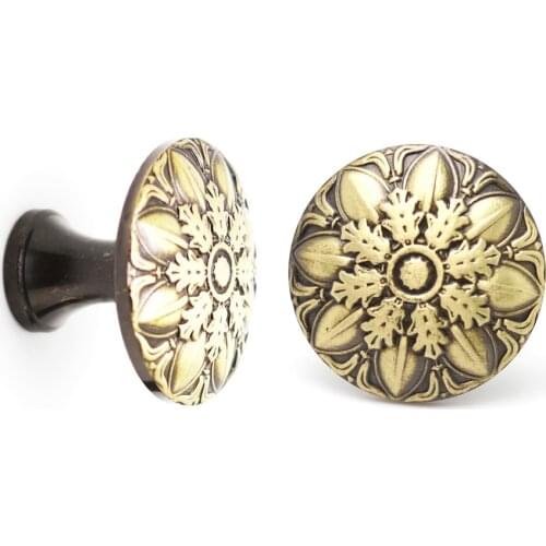 2pcs/lot Antique Solid Brass Copper Knob Pull Handle Kitchen Cabinet Drawer Door Knobs Funiture Hardware Dia 35mm/25mm