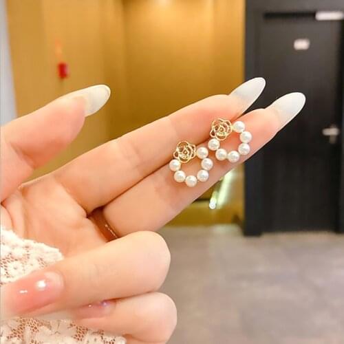 2021 Trend Women Earring Flower Pattern Pearl Earrings Youth Cute Fashion Piercing Earrings Stainless Steel Earrings