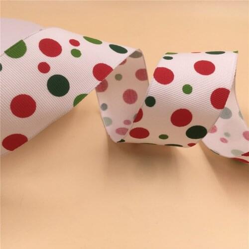 38mm X 25yards Wired Edge Grosgrain Ribbon w/ Red Green Multicolor Polka Dots.Gift Bow,Wedding,Cake Wrap,Tree Decoration N1138