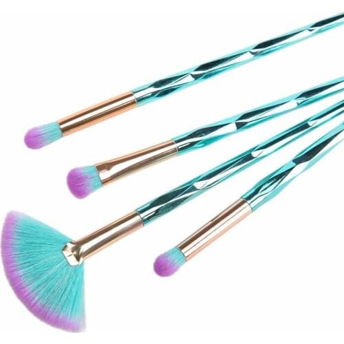 4 Pieces Lake Blue Diamond Handle Small Size Eye Shadow Cosmetic Brush Beauty Makeup Tools E580