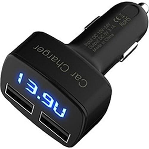 4-in-1 Dual USB Car Charger Digital LED Display DC 5V 3.1A Universal Adapter With Voltage Temperature Current Meter Tester