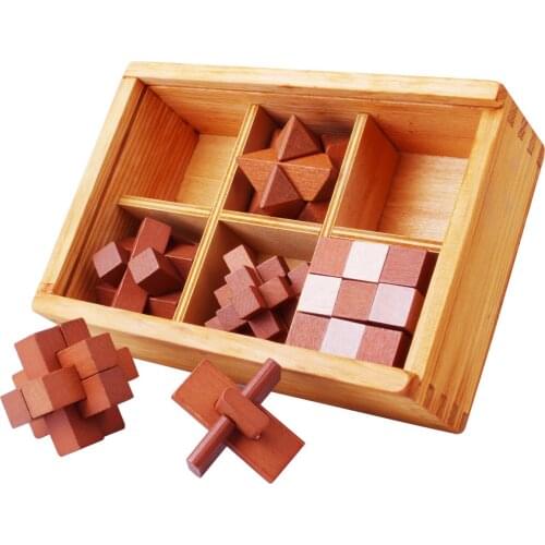 6Pcs/set Kongming Luban Lock Wooden Puzzle Brain Teasers Leanring Educational Toy for Kids Adults For 6
