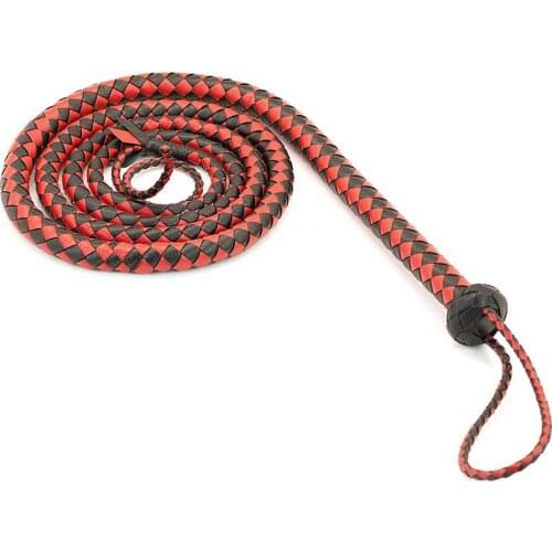 65inch Black&Red Handmade Faux Leather Bullwhip Heavy Duty Riding Whip Cow Whip