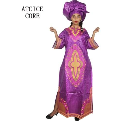 AFRICAN DRESSES FOR WOMEN DASHIKI DRESS AFRICAN BAZIN RICHE EMBROIDERY DESIGN DRESS LONG DRESS WITH SCARF A178 ONLY PURPLE COLOR