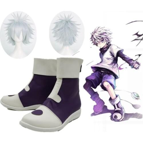 Hunter X Hunter Cosplay SHOES Killua Zoldyck Cosplay Shoes white wig Costume Boots For Adult Halloween Props Custom Made