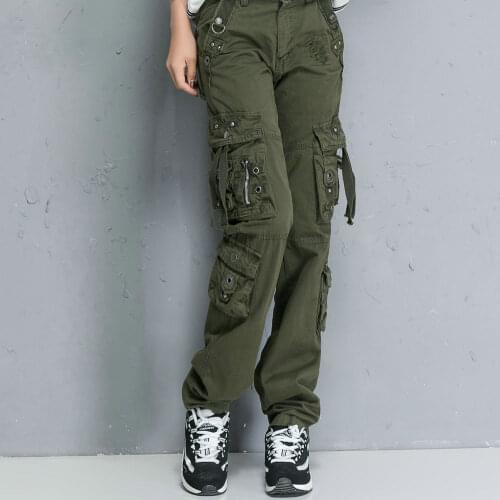 Women Army high waist loose Multi-pocket Pant Military Camouflage pants versatile cotton Trouser ladies Street Jogger sweatpants