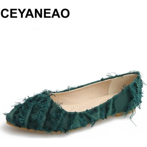 CEYANEAO Elegant Women Flats 2019 Summer Comfortable Green Ballet Flats Boat Shoes Designer Plus Size Soft Moccasins Slip On