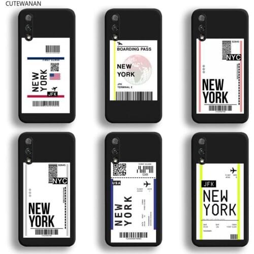 NEW YORK Travel Flight Tickets Phone Case For Huawei Honor 30 20 10 9 8 8x 8c v30 Lite view 7A pro