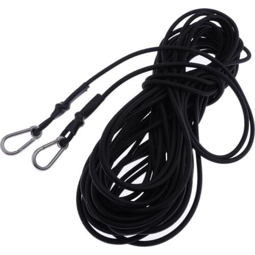 Black Elastic Bungee Cord Replacement - Heavy Duty Stainless Steel Carabiner Hooks - 20 Meters Long 6mm Thick