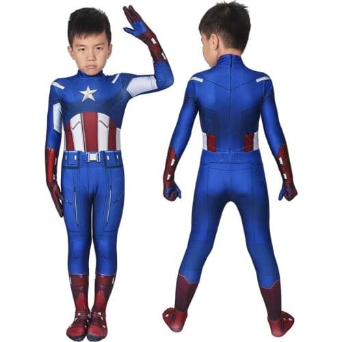 Kids Superheroes Captain Steven Rogers Jumpsuit Cosplay Costume For Children Halloween Masquerade Printing Bodysuit