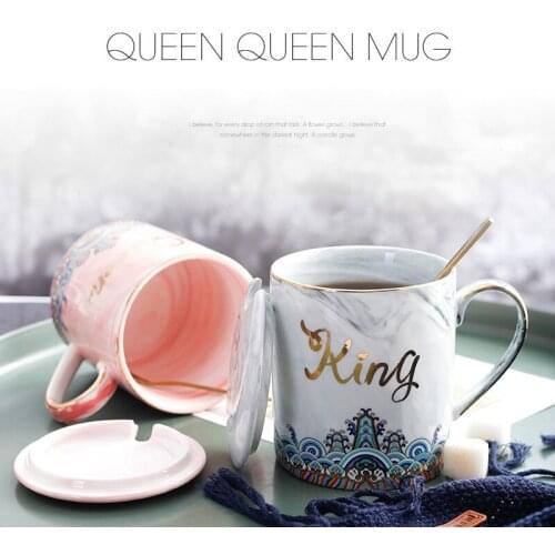 European light luxury style ceramic coffee mug home office with lid couple cup western style marble drinking water cup