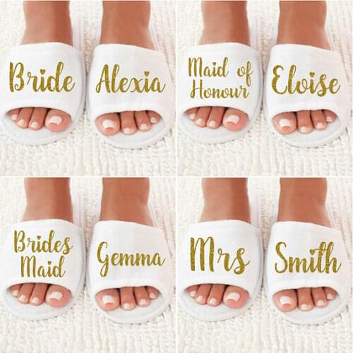 Personalized title names wedding bridesmaid bride spa slippers Matron of honor Flower Girl night Bachelorette party favors gifts
