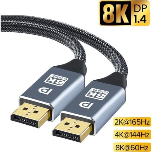 DisplayPort Cable DP 1.4 to DP 8K 60Hz 4K 144Hz 165Hz Display Port Adapter For Video PC Laptop TV DP 1.2 8K Display Port Cable