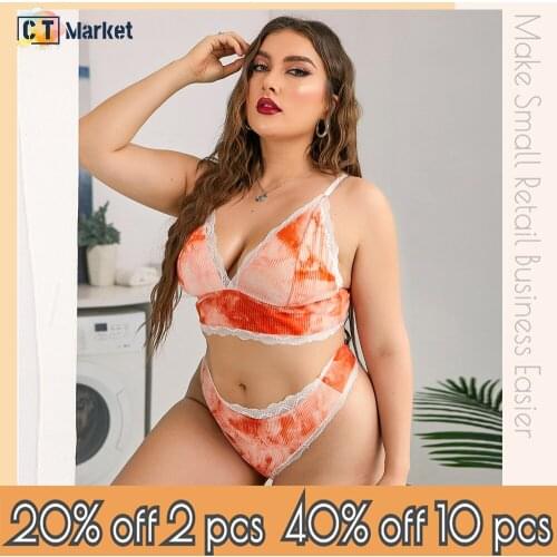 Plus Size Sexy Mesh Lingerier Set Lace Cami Women Wireless Bra Floral Panty Lining Top Wholesale Bralette CT Market