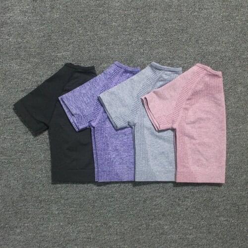 Women Seamless Short Sleeve Crop Top Yoga Shirts Slim Fit Running Fitness T-Shirts Workout Tops For Women Gym Sport Cycling