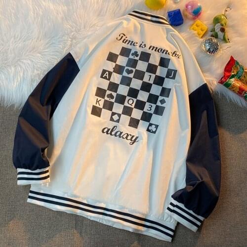 Autumn Baseball Jackets Men Patchwork Color Harajuku Casual Streetwear Playing Card Bomber Jacket Male Baseball Jackets For Men