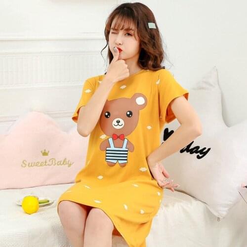 Summer Girsl Nightdress Short Sleeve Cartoon Sleepwear Homesuit Cute Pajamas College Students Nightgown Kids Sleepskirt 2-19Year