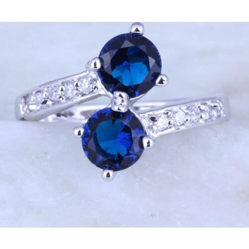 Love Monologue Vintage Jewelry Blue Crystal White Cubic Zirconia Small Round Silver Color Ring J0397 Size 6/7/8/9