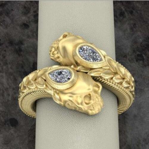 Milangirl Classic Creative Personality Golden Skull Headband Pear Shaped White Zircon Ring for Women Party Jewelry Accessories