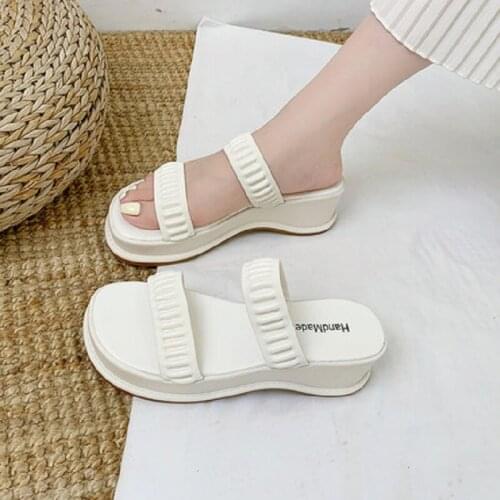 Fashion Waterproof Platform Pure Color Slope With Elegant Temperament Ladies Slippers Summer New Slippers For Outer Wear
