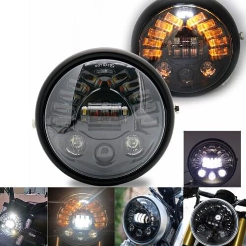 7.5 Inch 7 inch Motorcycle LED Headlight Universal Motor 7.5" Black Headlamp for Harley Cafe Racer Bobber Honda