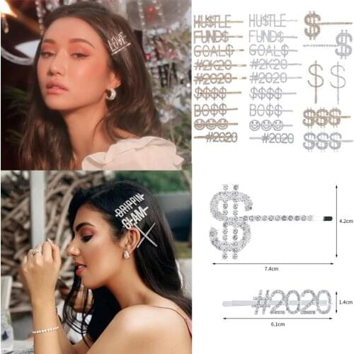 MueRaa Korean Style Shinny Rhinestone Women Girls Hair Clips Hairpins Words Fashion Trendy Hair Accessories Headwear Ornament