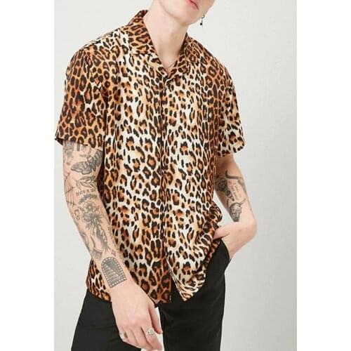 Summer European and American beach leopard mens Casual Short Sleeve loose shirt 3D printing cardigan