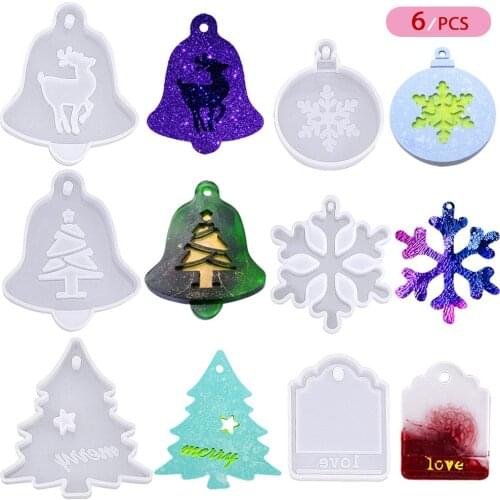 New Christmas Tree Resin Epoxy Mould Snowflake Elk Silicone Mold DIY Pendant Bag Decoration UV Resin Mold For Jewelry Making