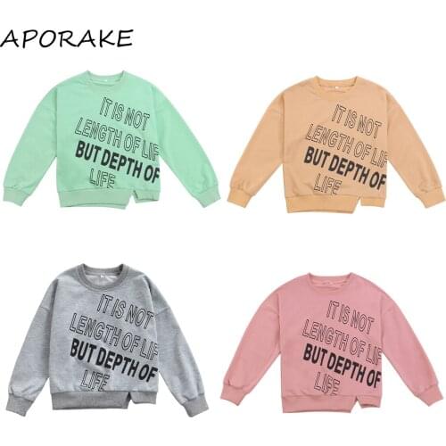 2021 4-9Y KId Baby Girls Boys Casual Sweatshirt Letter Print Long Sleeve O Neck Split Top Spring Autumn Pullovers Outwear