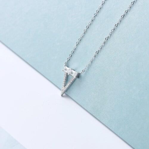 S925 Silver color Cubic Zirconia Necklace Triangle Style Clavicle Jewelry Personality Fashion Popular Ladies Necklace 2019