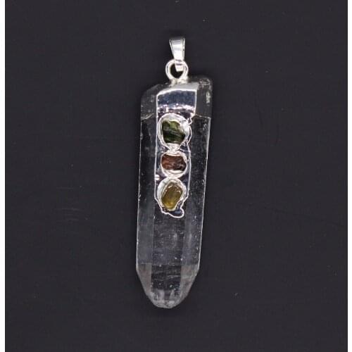 Kraft-beads Silver Plated Irregular Shape Natural Rock Crystal Inlay Tourmaline Pendant Fashion Jewelry
