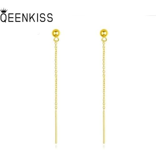QEENKISS EG515 2021 Fine Jewelry Wholesale Hot Fashion Woman Girl Bride Birthday Wedding Ball 5/6mm 24KT Gold Earrings Ear Lines