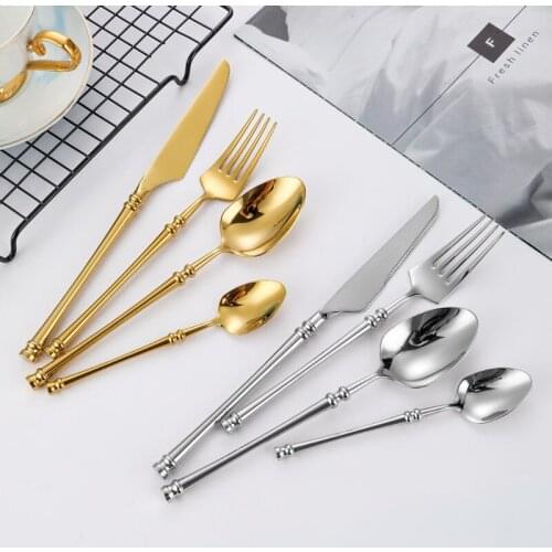 Round handle 304 stainless steel waist cutlery set cross-border Western steak cutlery spoon set