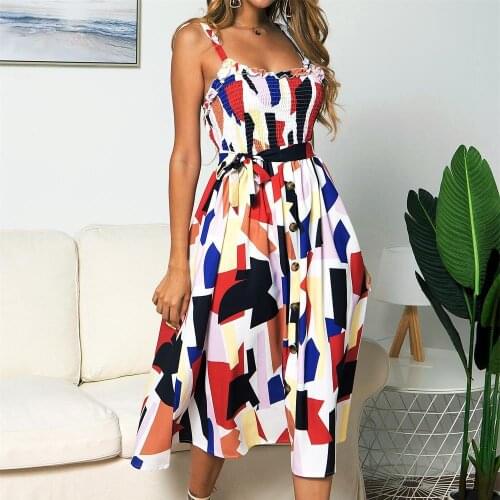 Sexy Sling Sunflower Print Female Summer Dress Fashion Sleeveless Backless With Belt Maxi Dress Beachwear Women A-Line Sundress