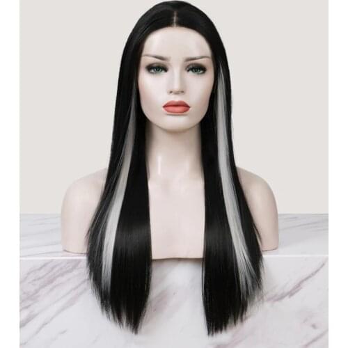 YL2055 Silver Earloop Highlights Earloop Highlight Long Straight Real Human Hair Lace Front Wig