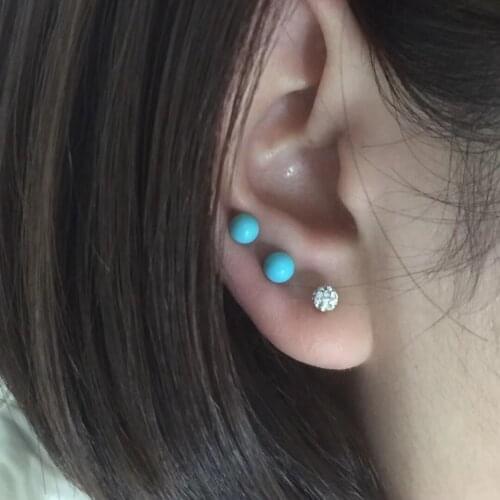 1pcs/lot Natural Blue Turquoise Earrings 18K Gold Inlaid AU750 Round Square Spherical Triangle Geometry Oorbellen Voor Vrouwen