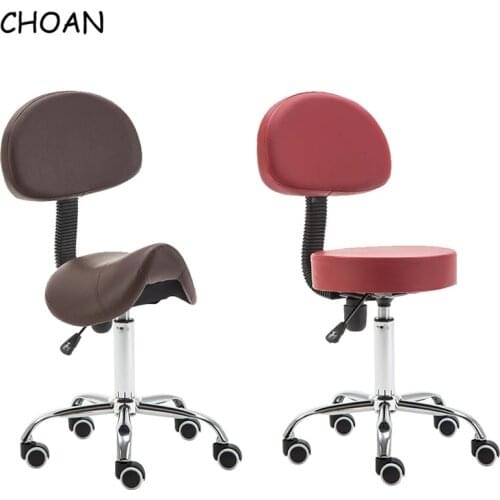 Salon makeup Metal stainless steel leather with backrest adjustable Universal wheel swivel round saddle bar stool barber stool