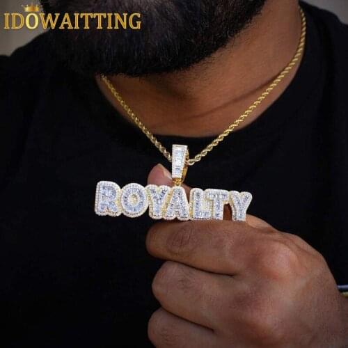 Iced Out Bling CZ Royalty Letter Pendant 5A Cubic Zirconia Paved Shiny Ice Out Rope Chain Necklace Hip Hop Jewelry For Men Boy